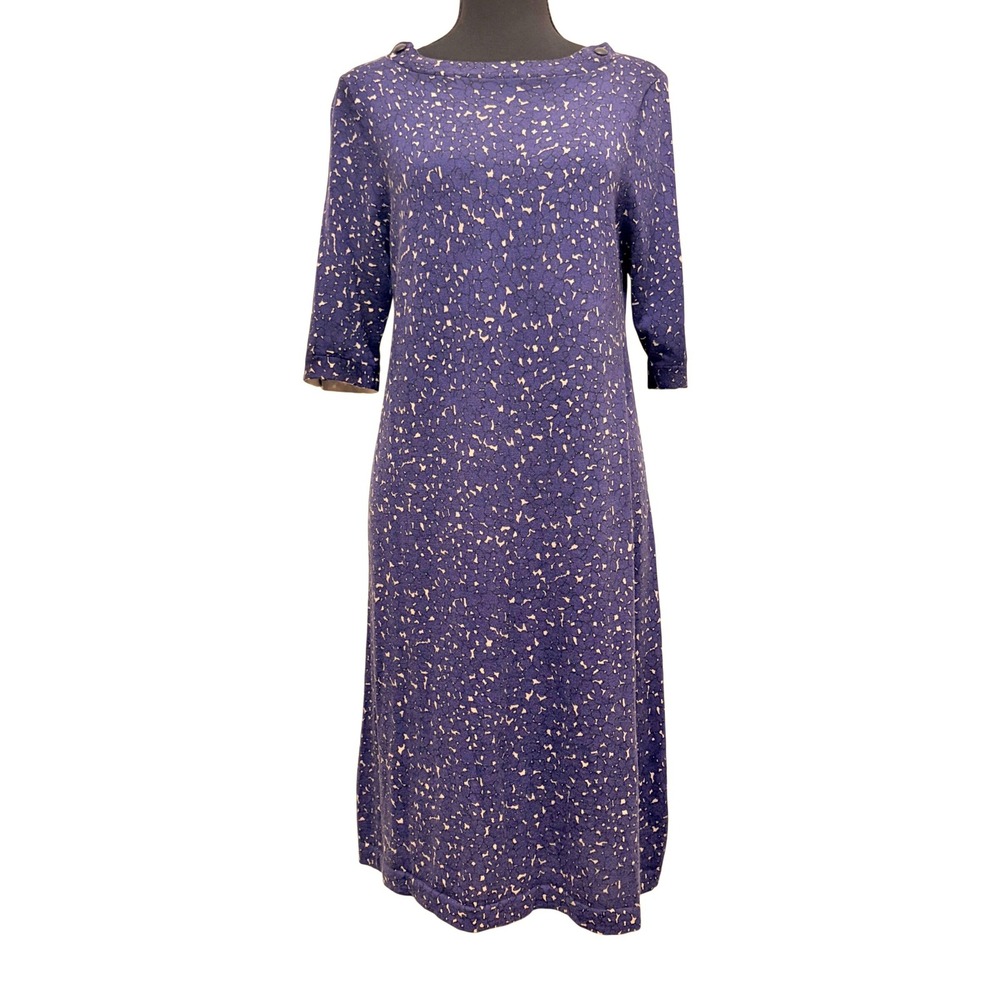 J.Crew Collection 100% Wool Knit Shift Dress L Blue Purple Floral Fall Office